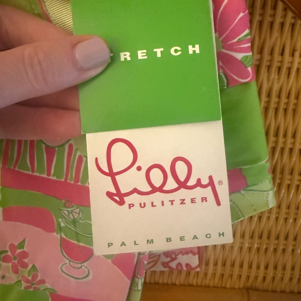 NWT Lilly Pulitzer Vibrant Pink and Green Patchwork Design Straight Leg Pants - Picture 3 of 9